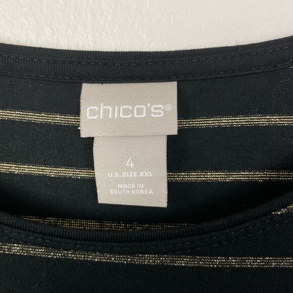 Chico’s | Striped Essential Layer Lurex Top Black & Gold Long Sleeve Stretch Tee - Picture 8 of 10
